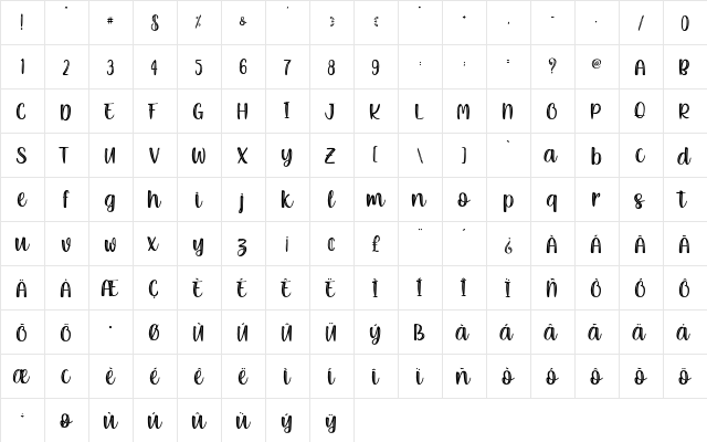 Blue Eyes - Personal Use Regular  glyph index