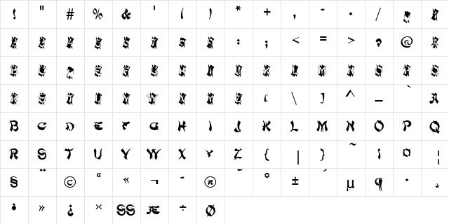 Mandarin Initials D Regular  glyph index