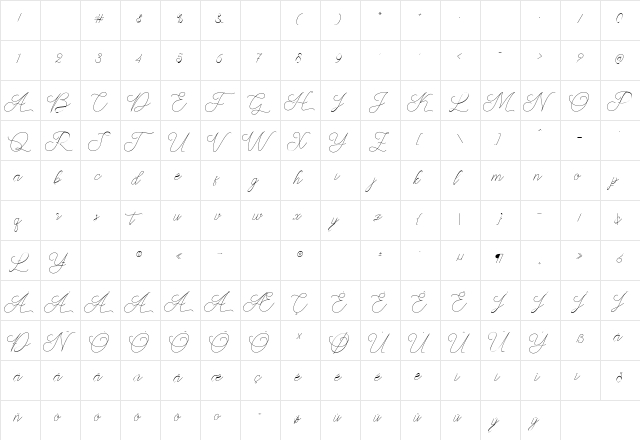 Abbassy Script Regular  glyph index