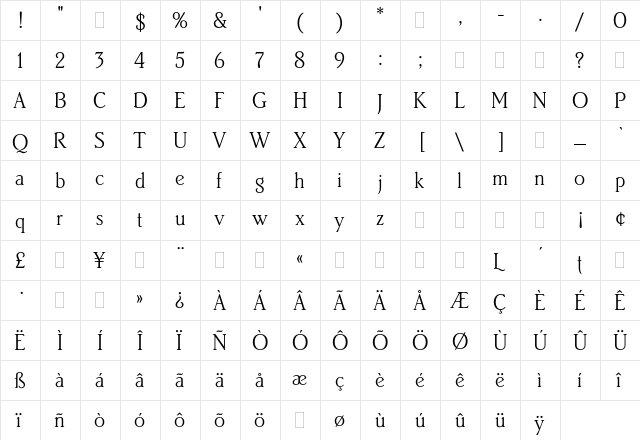 Brighton Light Plain  glyph index