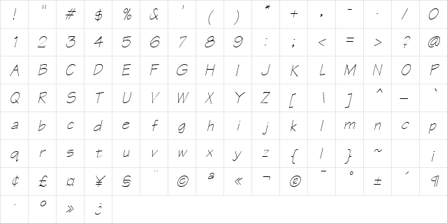 Archtype Oblique  glyph index