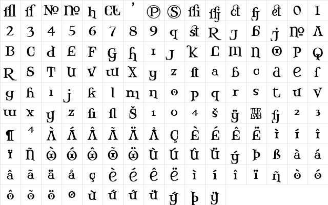 Mary Jane - Alternate Regular  glyph index