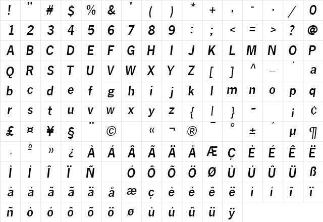 MacroBlackSSK Italic  glyph index