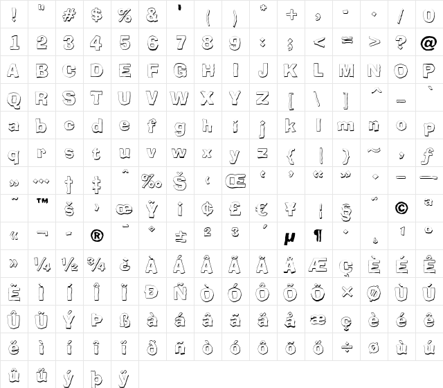 a_Broker3Dxtr Regular  glyph index