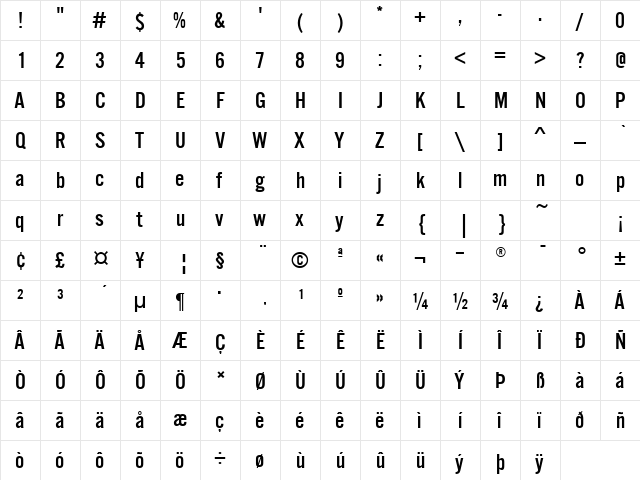 AlternateGothicEF NoThree  glyph index