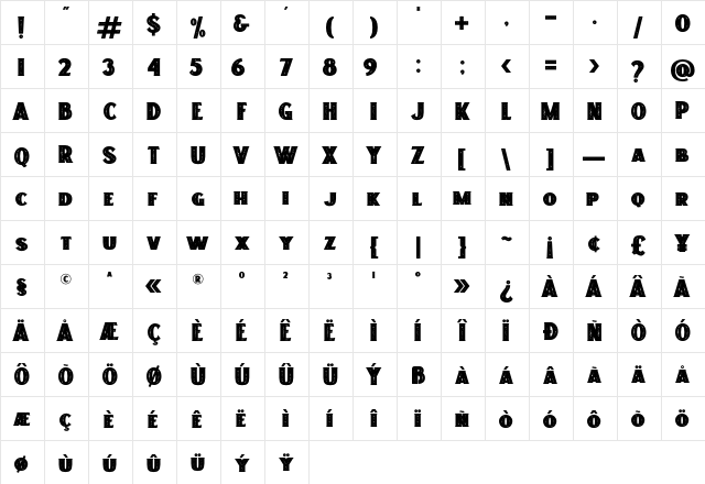 Freakland Regular  glyph index