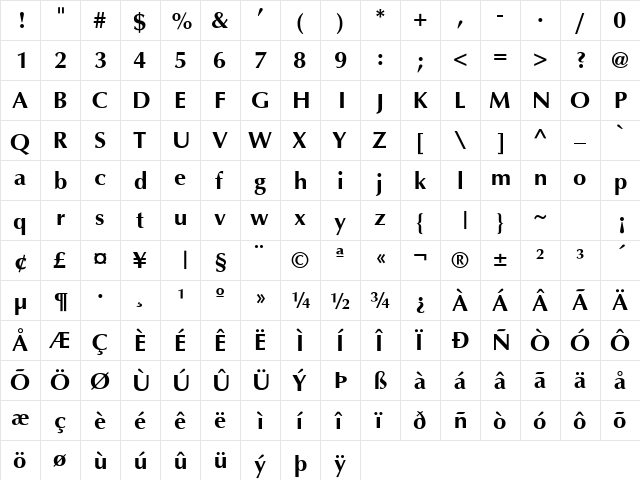 ft5b Bold  glyph index