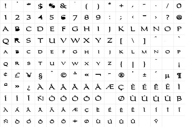 Carolus Bold  glyph index