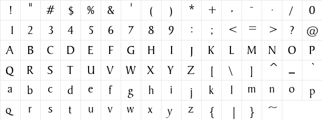 prophecy Regular  glyph index