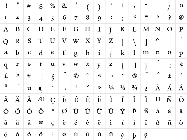 Legacy Serif ITC Medium  glyph index
