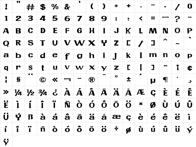 JMH PR EXP Regular  glyph index