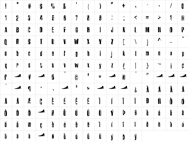 Harlem-SlangNormal Regular  glyph index