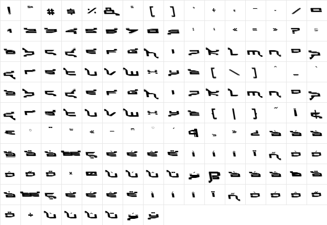 Panic Italic  glyph index