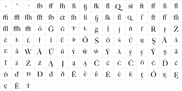 BigCaslon Regular  glyph index