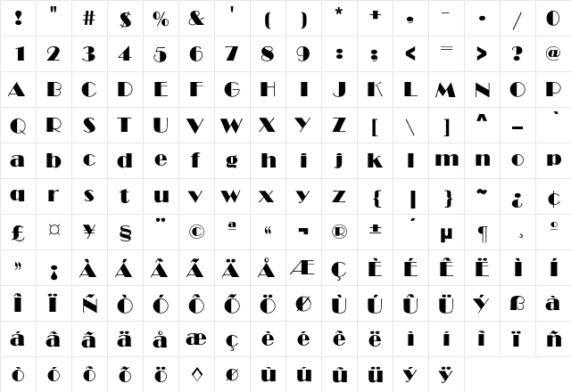 RockSide Regular Regular  glyph index