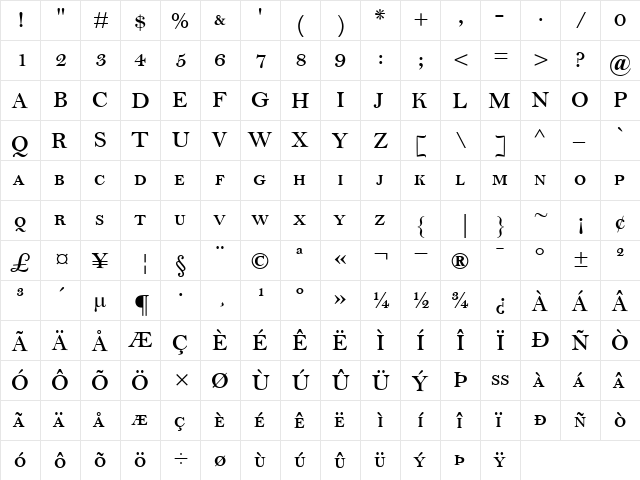 BellMTSmallCaps-SemiBold Semi Bold  glyph index