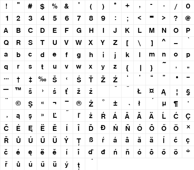 NimbuSanDEE Bold  glyph index