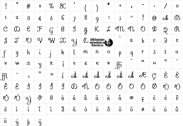 Valentin Regular  glyph index