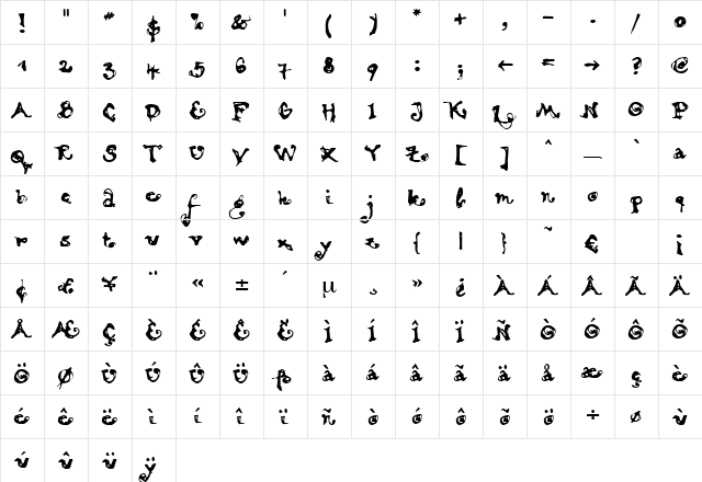 Flamenco Regular  glyph index