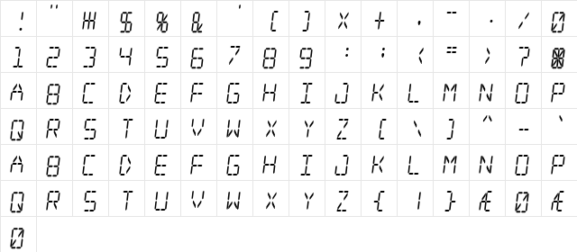 Digital dream Skew Narrow Regular  glyph index