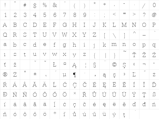 SerifaDEEThi Regular  glyph index