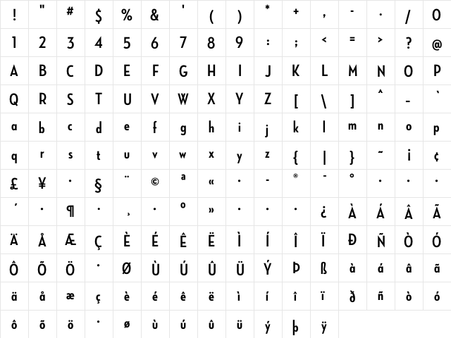 Neutraface Condensed Bold Alt  glyph index
