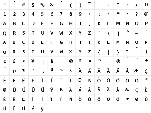 Domestos98b Bold  glyph index