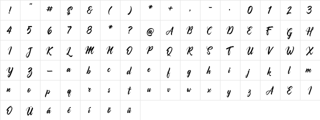 Comebro Regular  glyph index