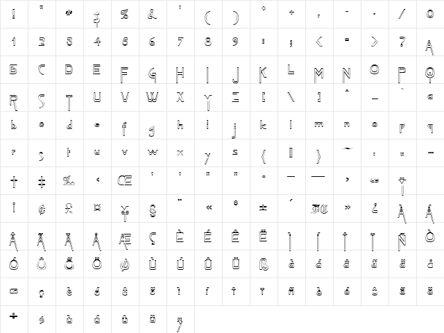TentakelOpen Regular  glyph index