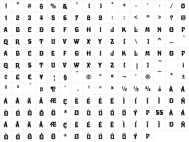 Delaware Regular  glyph index