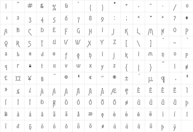 Articulate Ho Regular  glyph index