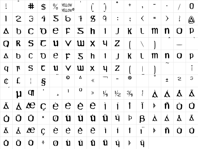 YY Uncial Most Irish Molded Regular  glyph index