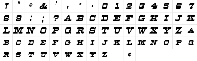 DuncanCondensed Italic  glyph index