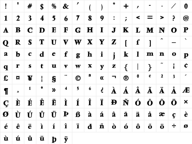 VenturaInline-Bold Regular  glyph index