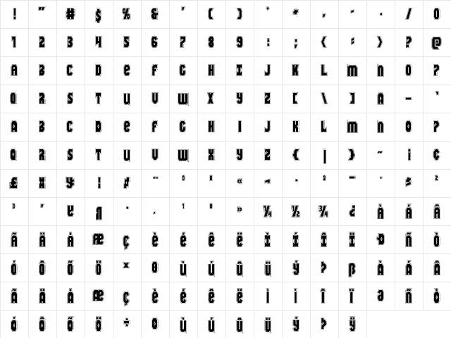 Warrior Nation Academy Regular  glyph index