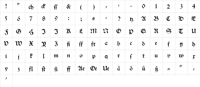 NeueSchwabacher Regular  glyph index