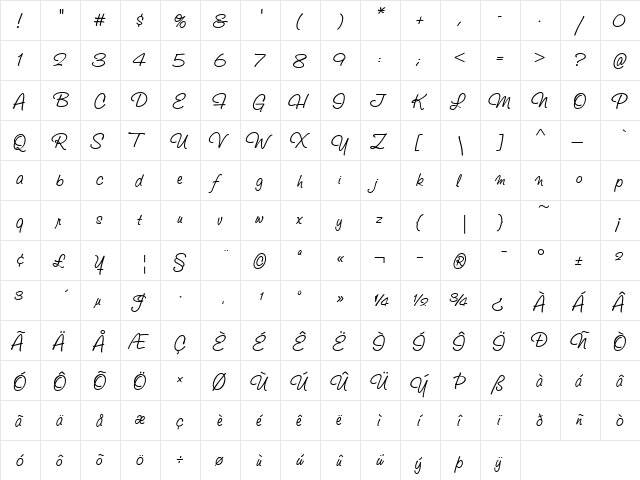 StudioScriptITC Italic  glyph index
