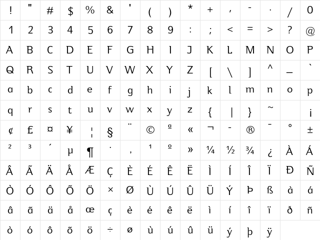 Jeunesse Std Regular  glyph index