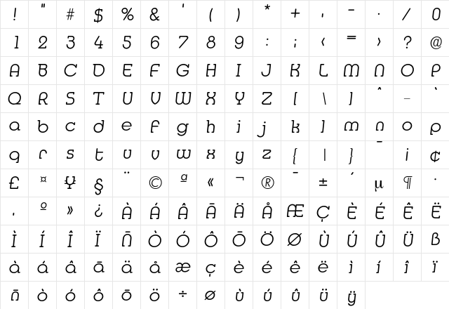 Media-LightIta Regular  glyph index