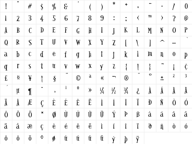 AlleycatICG Regular  glyph index