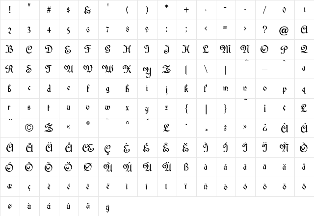 LibraryText Regular  glyph index