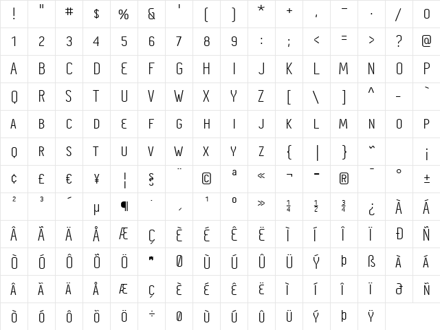 Cynapse Pro SC Regular  glyph index