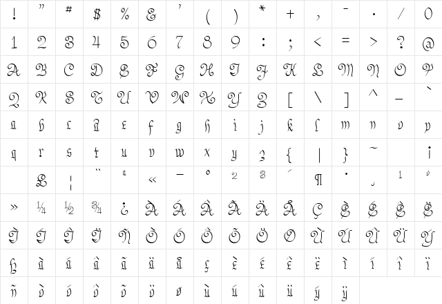 LastBigFling Regular  glyph index