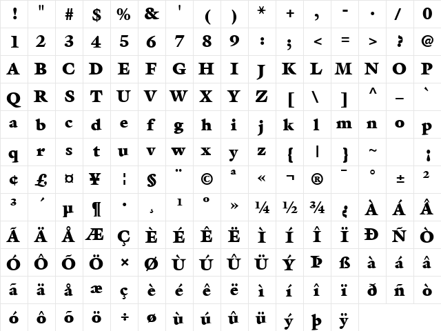 FZ ROMAN 26 Normal  glyph index