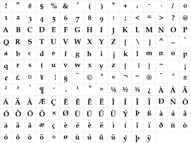 CriteriaOSSSK Bold  glyph index