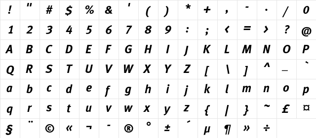 MetaBoldLFC Italic  glyph index