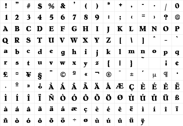 Hoboken-Serial-ExtraBold Regular  glyph index