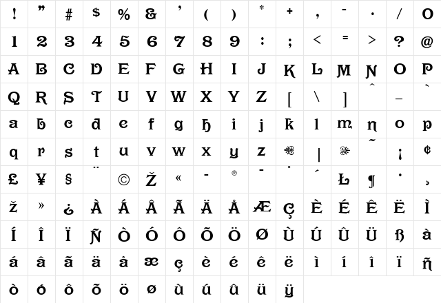 Olympian Regular  glyph index