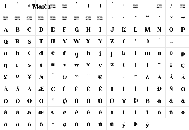 March Personal Use Regular  glyph index