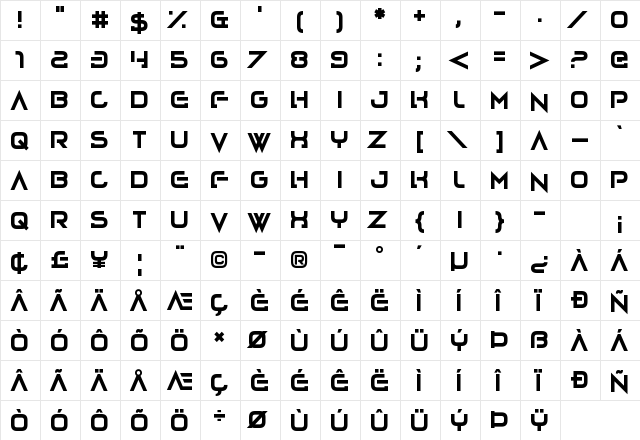 Lovecraftimus Regular  glyph index